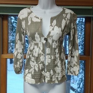 Floral Charlotte women's knit sweater, gray and white, medium